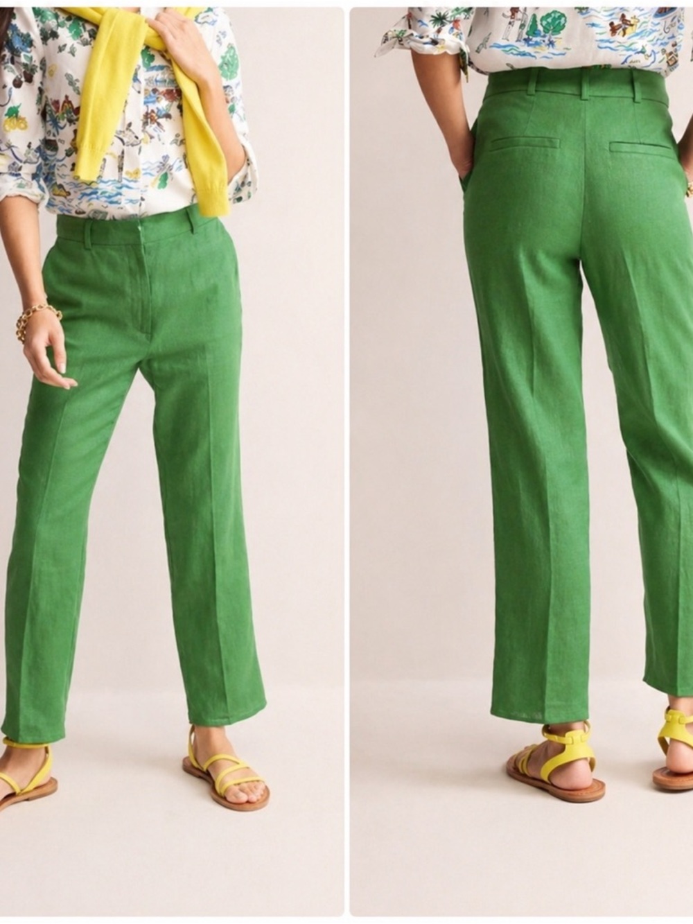 Boden Kew Straight-Leg Linen Pants in Green